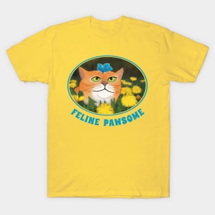 Feline Pawsome – adorable illustration of a tabby cat with a butterfly on his head T-Shirt